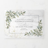 エレガントユーカリ緑の金ゴールド大理石写真 三つ折り招待状 (カバー)