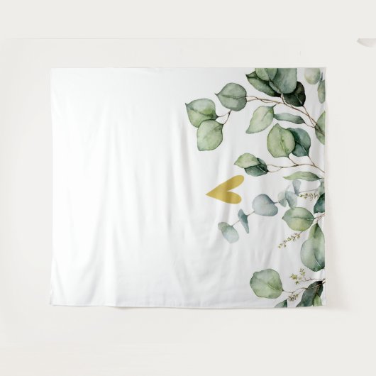 エレガントユーカリ緑ハートの結婚背景 タペストリー (正面(横))