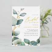 エレガントユーカリ緑金ゴールドブライダルシャワー 箔招待状 (立ち正面)