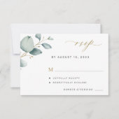 エレガントユーカリ緑金ゴールド結婚 出欠カード (正面)
