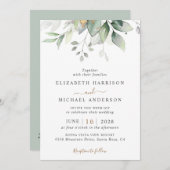 エレガントユーカリ緑QRコード結婚ズ 招待状 (正面/裏面)