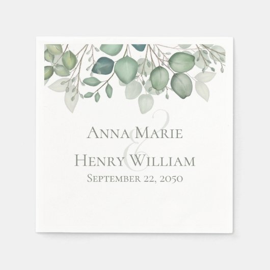 エレガントユーカリ葉の葉 スタンダードカクテルナプキン (正面)