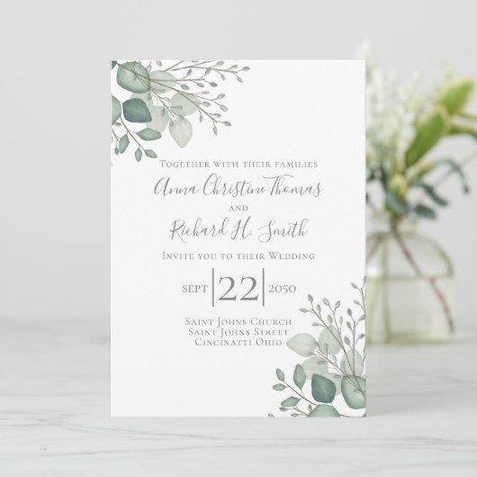 エレガントユーカリ葉の葉 招待状 (スタンド正面)