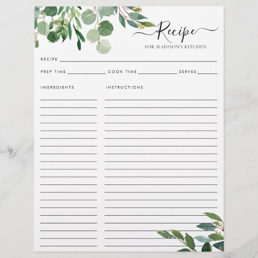 エレガントユーカリ葉キッチンレシピ (正面)