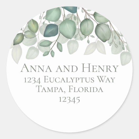 エレガントユーカリ葉グネリー差出人住所 ラウンドシール (正面)
