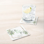 エレガントユーカリ葉グリーウェディングパーティー スクエアペーパーコースター (インサイチュ)
