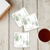 エレガントユーカリ葉グリーウェディングパーティー スクエアペーパーコースター