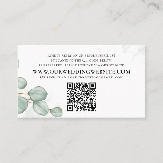 エレガントユーカリ葉シンプル写真QRコード 名刺 (正面)