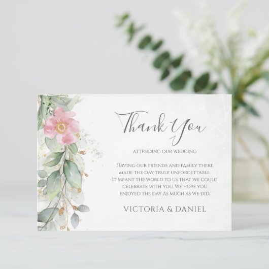 エレガントユーカリ葉スゲネリー金ゴールド結婚ズ サンキューカード (スタンド正面)