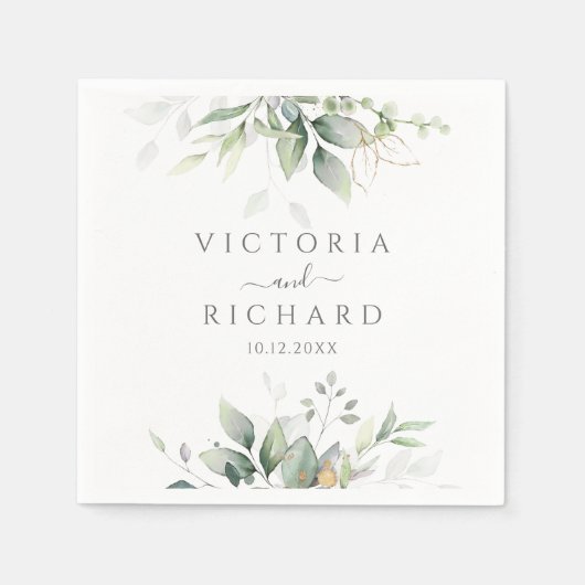 エレガントユーカリ葉スゲネリー金ゴールド結婚ズ スタンダードカクテルナプキン (正面)