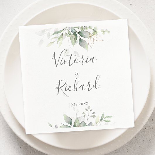 エレガントユーカリ葉スゲネリー金ゴールド結婚ズ スタンダードカクテルナプキン