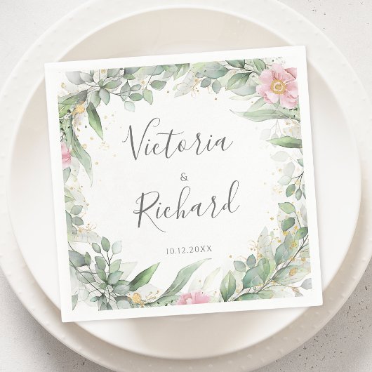 エレガントユーカリ葉スゲネリー金ゴールド結婚ズ スタンダードカクテルナプキン