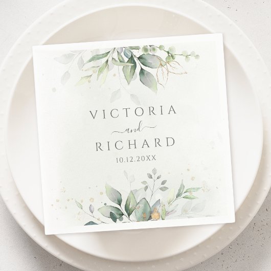 エレガントユーカリ葉スゲネリー金ゴールド結婚ズ スタンダードカクテルナプキン