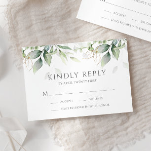 エレガントユーカリ葉スゲネリー金ゴールド結婚ズ 出欠カード