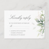 エレガントユーカリ葉スゲネリー金ゴールド結婚ズ 出欠カード (正面)