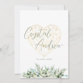 エレガントユーカリ葉ハートフォーマル結婚の 招待状 (正面)