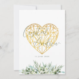 エレガントユーカリ葉ハートフォーマル結婚の 招待状