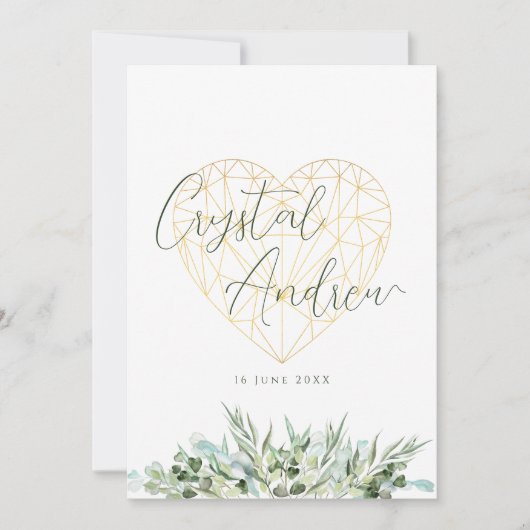 エレガントユーカリ葉ハートフォーマル結婚の 招待状 (正面)