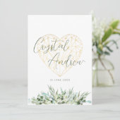 エレガントユーカリ葉ハートフォーマル結婚の 招待状 (スタンド正面)