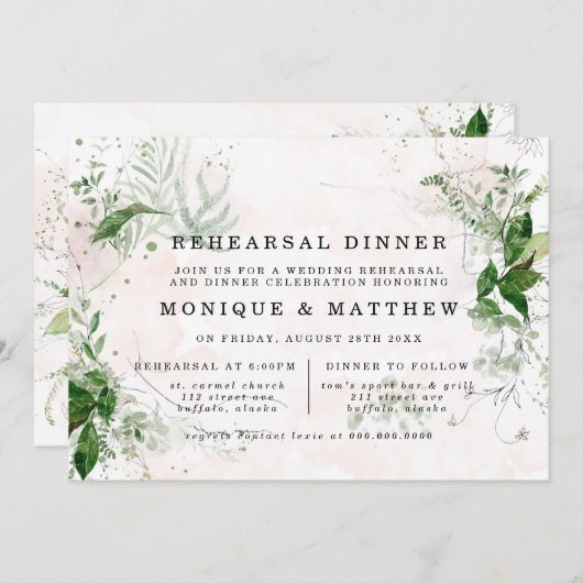 エレガントユーカリ葉ピンクリハーサルディナー 招待状 (正面/裏面)