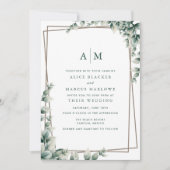 エレガントユーカリ葉ボタ結婚ニカル 招待状 (正面)