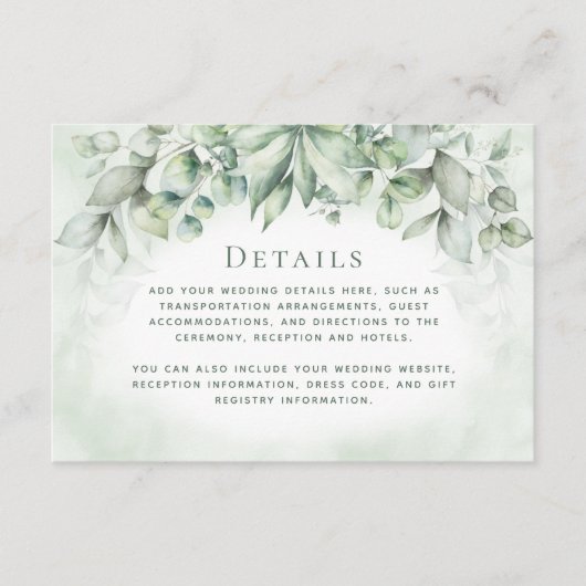 エレガントユーカリ葉モノグラ結婚ム詳細 エンクロージャーカード (正面)