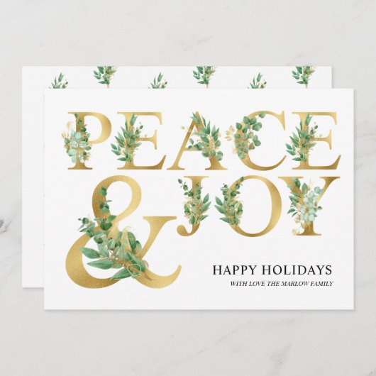 エレガントユーカリ金ゴールド平和と喜び家族の写真 シーズンカード (正面/裏面)