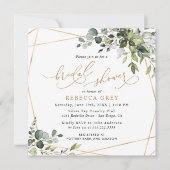 エレガントユーカリ金ゴールド緑ブライダルシャワー 招待状 (正面)