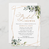 エレガントユーカリ金ゴールド緑ブライダルシャワー 招待状 (正面/裏面)