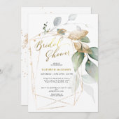 エレガントユーカリ金ゴールド緑ブライダルシャワー 招待状 (正面/裏面)