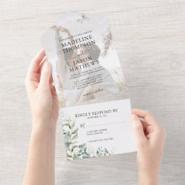 エレガントユーカリ金ゴールド緑化写真結婚の オールインワン招待状