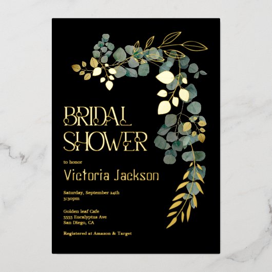 エレガントユーカリ離れブライダルシャワー 箔招待状 (正面)