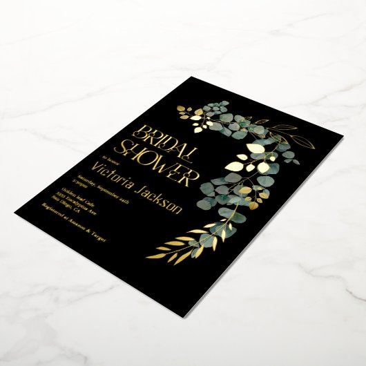 エレガントユーカリ離れブライダルシャワー 箔招待状 (回転した状態)