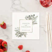 エレガントユーカリ&パイン金ゴールド&セージ結婚ズ スタンダードカクテルナプキン (インサイチュ)