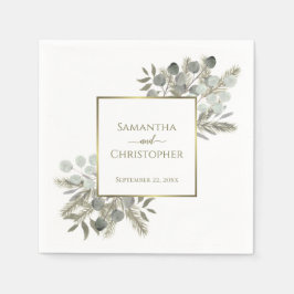 エレガントユーカリ&パイン金ゴールド&セージ結婚ズ スタンダードカクテルナプキン