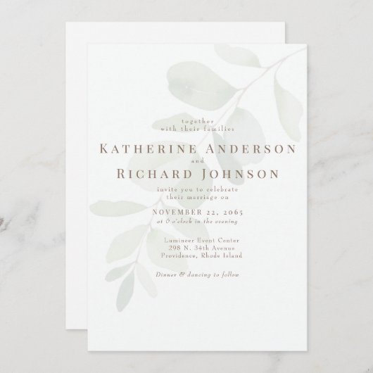 エレガントユーカリSTEM NO PARENTS結婚 招待状 (正面/裏面)