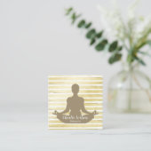 エレガントヨガ白セピア茶色金ゴールド絵を描ストライプの スクエア名刺 (スタンド正面)