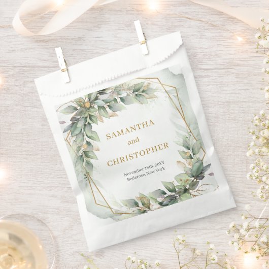 エレガントヨーユーカリ緑金ゴールド結婚 フェイバーバッグ (クリップ留めされた状態)