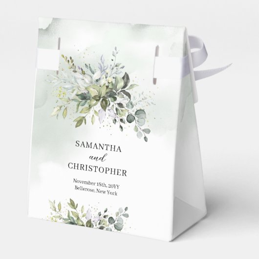 エレガントヨーユーカリ緑金ゴールド結婚 フェイバーボックス (裏面サイド)