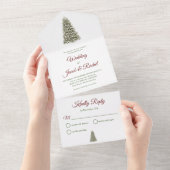 エレガントライトクリスマスツリー赤と緑結婚の オールインワン招待状 (貼ってはがせる)