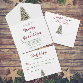 エレガントライトクリスマスツリー赤と緑結婚の オールインワン招待状