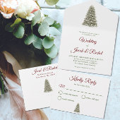 エレガントライトクリスマスツリー赤と緑結婚の オールインワン招待状