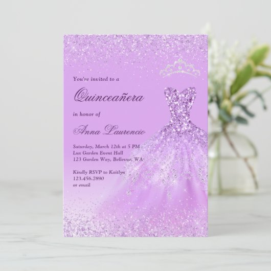エレガントライトパープルキンセアニェラ15誕生日 招待状 (スタンド正面)