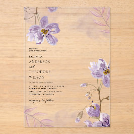 エレガントライトパープルフローラ結婚ズ アクリル招待状