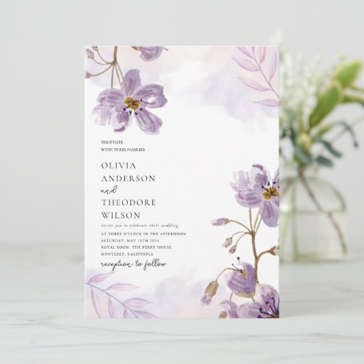 エレガントライトパープルフローラ結婚ズ 招待状 (スタンド正面)
