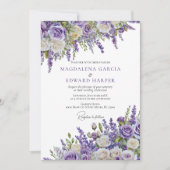 エレガントライトパープルラベンダーバラフローラ結婚ズ 招待状 (正面)