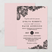 エレガントライトピンクとブラックフォーマルレ結婚ース 招待状 (正面/裏面)