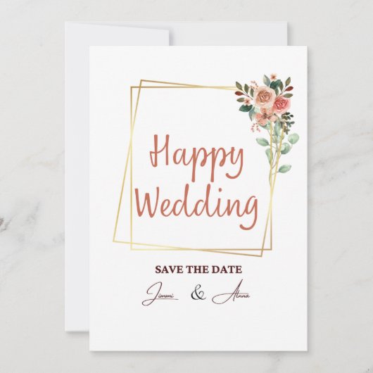 エレガントライトブラウン写真結婚コラージュ 招待状 (正面)