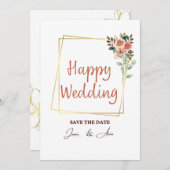 エレガントライトブラウン写真結婚コラージュ 招待状 (正面/裏面)