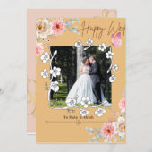 エレガントライトブラウン写真結婚コラージュ 招待状 (正面/裏面)